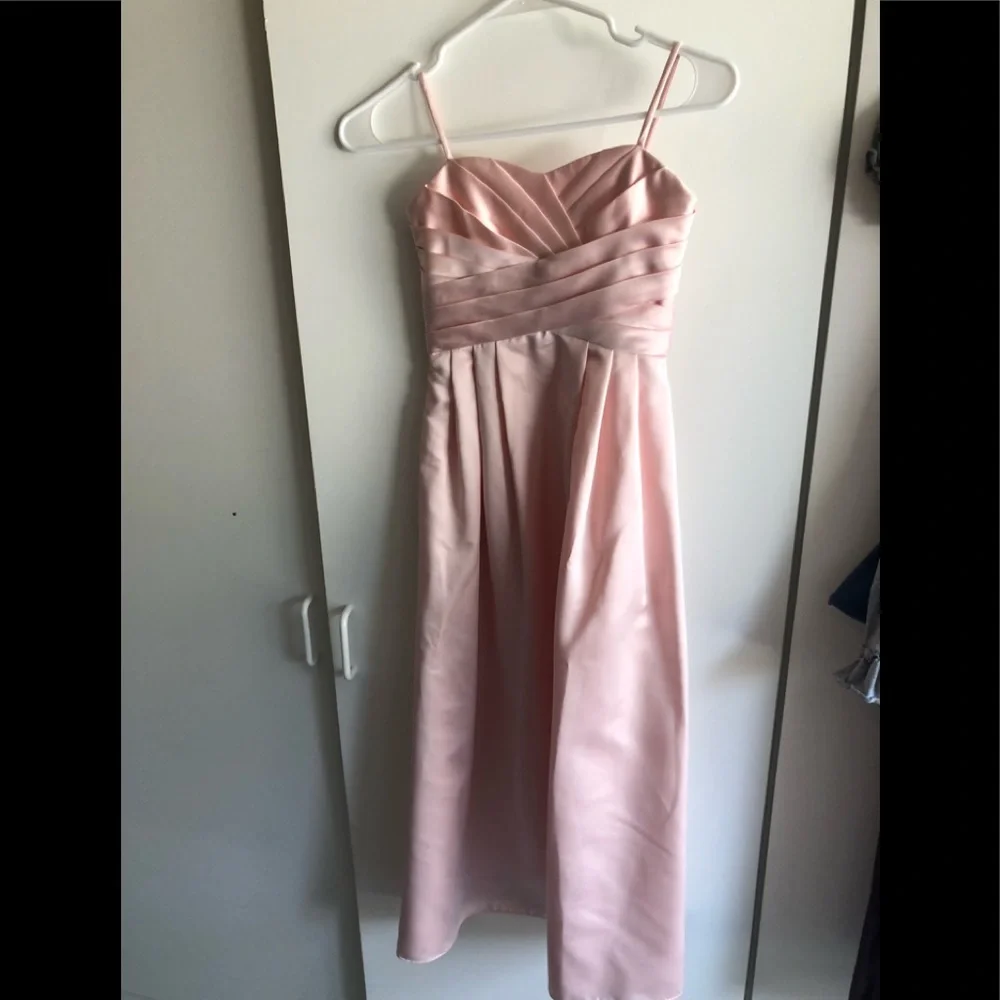 Elegant Girls' Pink Satin Formal Dress with Spaghetti Straps